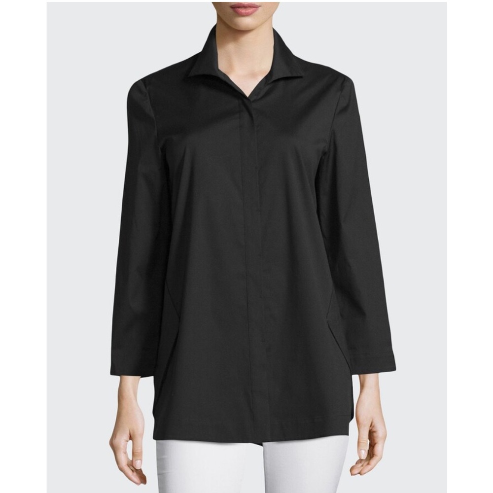Lafayette 148 Marla Italian stretch cotton blouse tunic asymmetrical side hem